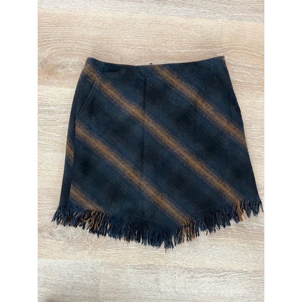 Sanctuary Black and Brown Asymmetrical Fringe Mini Skirt